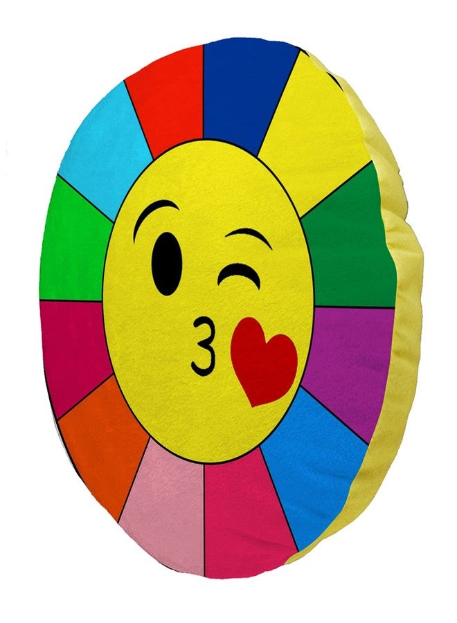 Ship Smart Round Shape Velvet Fabric Printed Soft Toy/Smiley/Emoji/Plush/Filled/Emoticons/Icons/Cool Cushions/Pillow, 14x14-inches (Multicolor) Design 22 - Image 3